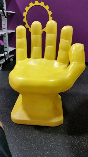 6. Sometimes when you squeeze in a vigorous workout, you just have to sit in a giant yellow hand chair. Because that’s not weird, right?