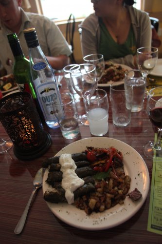 The lamb and rice in grape leaves is delectable.