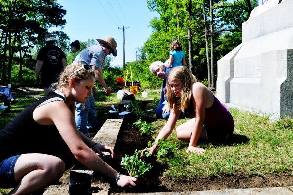 Nelda Coulter-Smith, Madison Snaith and Sophia Snaith hard at work.