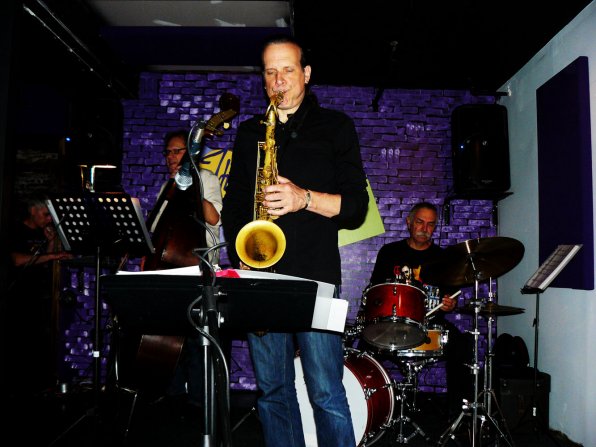 Daryl Lowery wails away on saxophone at the Purple Pit.