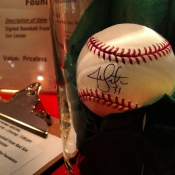 A Jon Lester autographed baseball up for auction, listed as “priceless.” If the Tampa Bay Rays were Price-less, the Sox would have a shot this year!