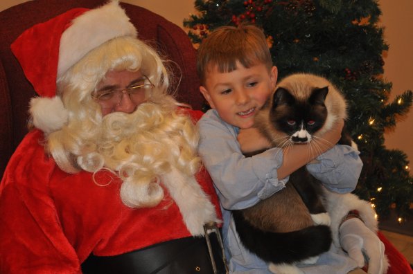 William Astrom hugs Nigel the cat before running through his wish list for Santa.
