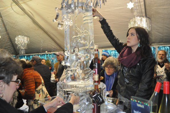 Allyx Curran of Horizon Beverage pours some out for her homies into said ice luge.