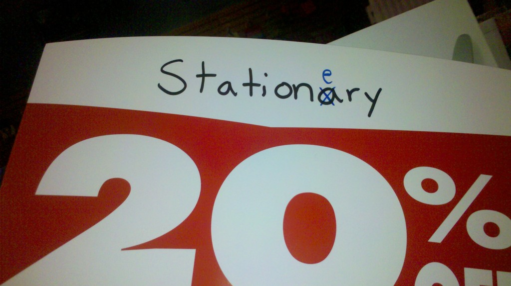 Luckily, we had a pen. Facebook friends posted the following: "How do you know they weren't saying, 'Twenty percent off the carpet and windows and other stationary things?'" "Maybe they meant if you stand still, you get 20% off anything within arm's reach." 