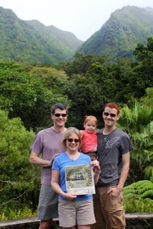 Leon LaFreniere, wife Nancy Carlisle, son Zachary LaFreniere, grandaughter Carlee at the University of Hawaii arboretum in Honolulu in February.  Zach is stationed at Hickham Air Force base in Honolulu.