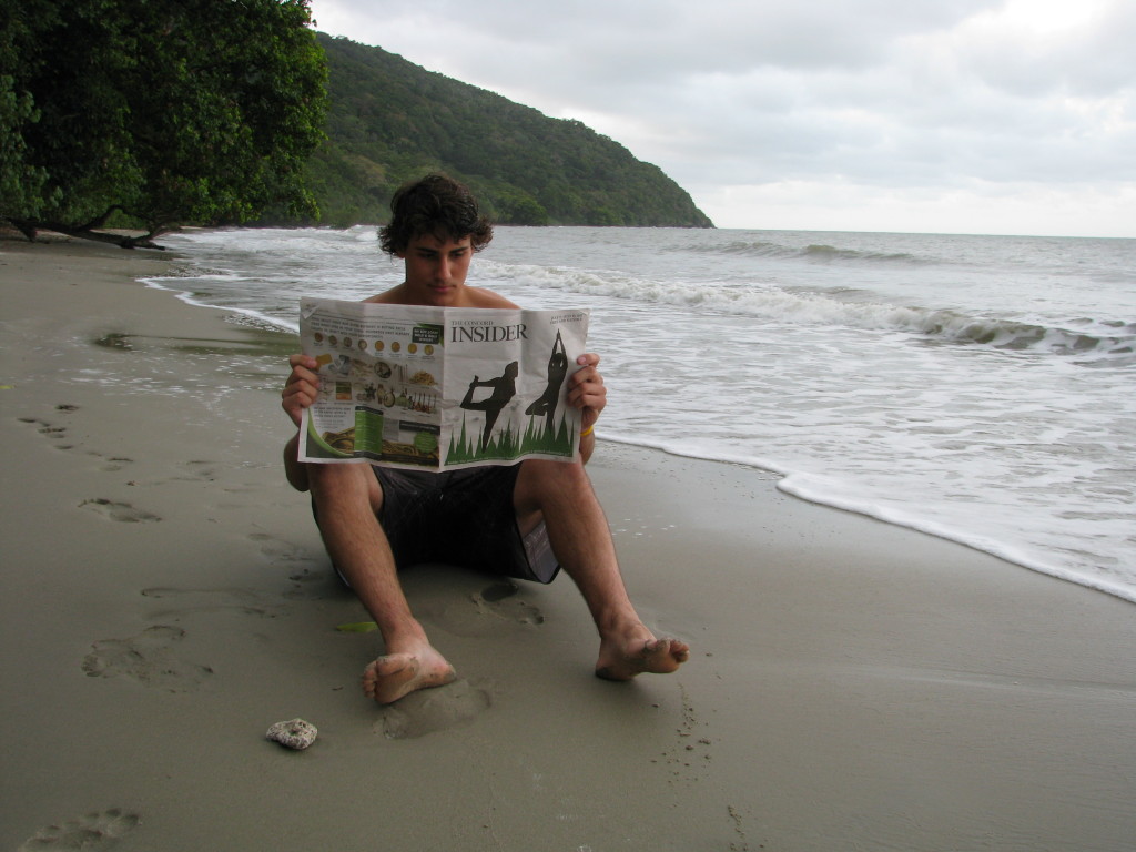 Jeff Reagan of Concord, New Hampshire is currently studying abroad in Australia. Here he is reading The Insider at Cape Tribulation up around Cairns in Queensland, Australia.