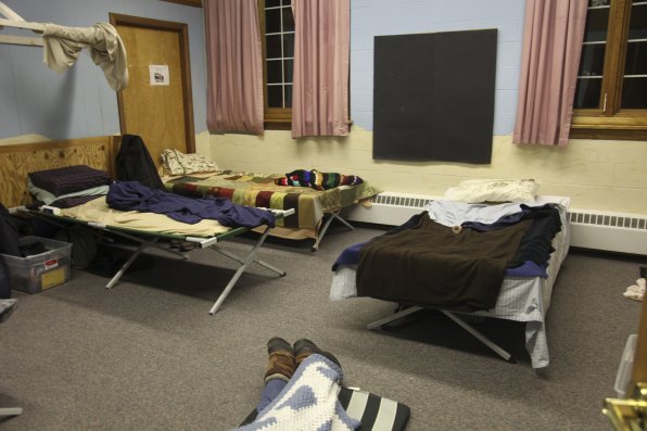 A room at the shelter. Between South Church and First Church, the  shelters can fit 41 people each night, though co-director Terry Blake says people aren’t turned away. This year, at least 90 people have cycled through, compared with 100 people all of last year.