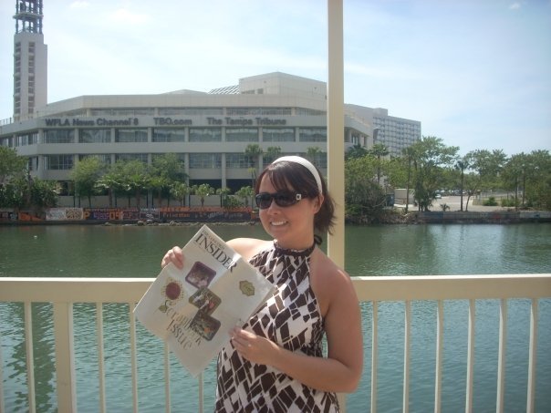 Insider reporter, Cassie Pappathan, in Tampa (March 2009). She's representin' The Insider in front of the Tampa Tribune building.