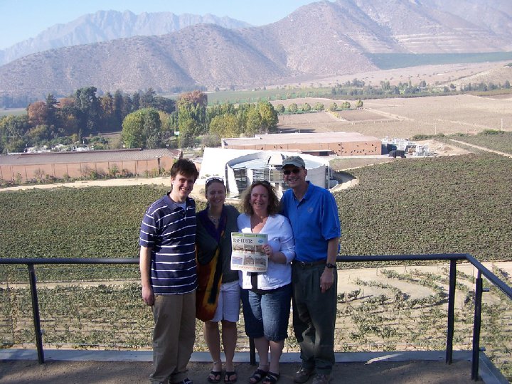 Cheryl and Chris Simmers took The Insider to Chile this April while visiting their daughter, Bree Simmers. Bree and Patrick Knight, both of Concord, are currently teaching English there. During the Simmers' trip, they stopped for a wine tour at Errazuriz Vineyard in the Aconcagua Valley. From left: Patrick, Bree, Cheryl and Chris.