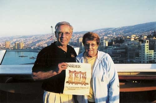 Chris and Jane Pappas pose with the Insider in Valparaiso, Chile. (2009)