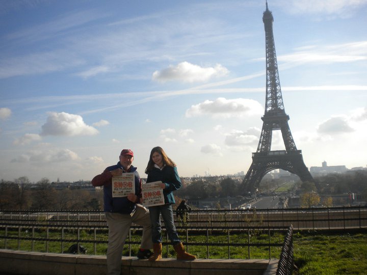 Olivia Kinhan and her grampa Jim took the Insider with them to Paris...If you look closely you can make out the famous Leaning Tower of France behind them.