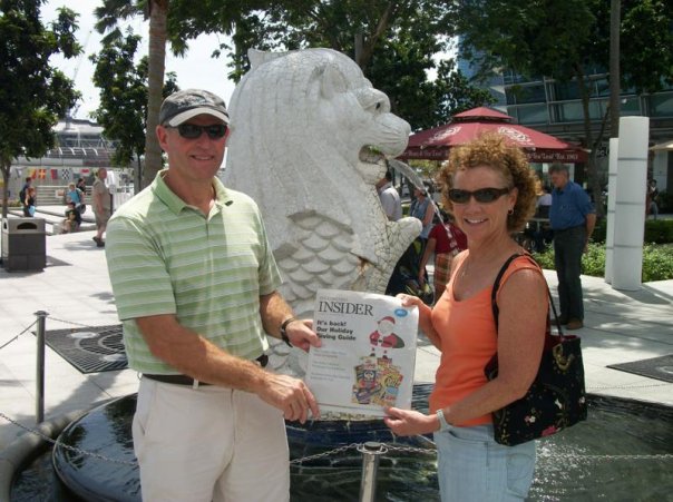 Doug and Sharon Savoy of Bow spent their holiday in Singapore visiting family and posed with The Insider in front of the baby Merlion statue at Merlion Park.