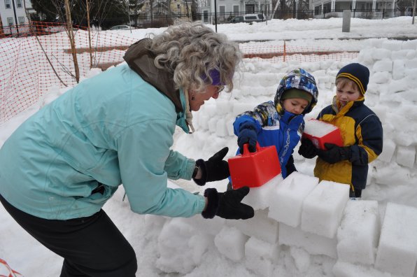 Teacher Liz McBride of the Christa McAuliffe School works with Alex Pickett and Will Chorlian as they build a snow structure as part of an artist in residence program with Tim Gaudreau. Stay tuned to next week’s Insider for more on the project, which featured all-natural materials. Teaser: there’s homemade Play-Doh!