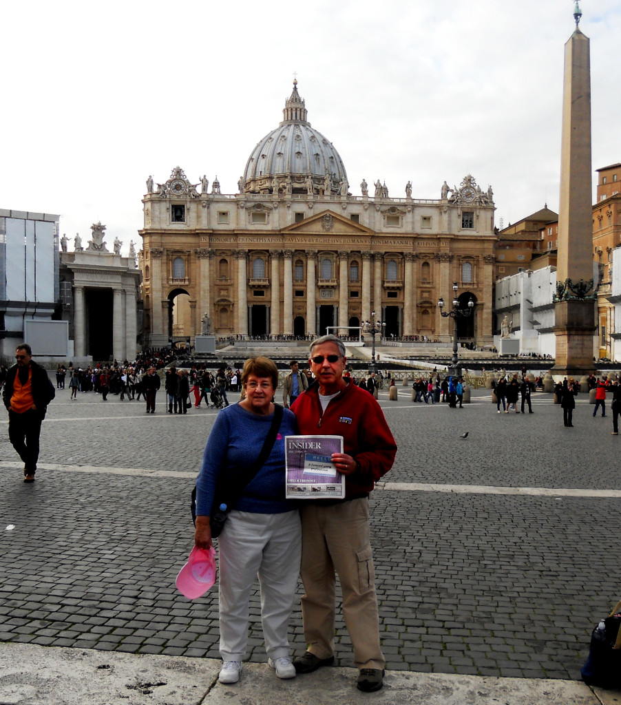 Chris and Jane Pappas traveled all the way to downtown Concord with the Insider for this photo . . . what’s that? That’s not the capital dome? As it turns out, this picture was taken at St. Basilica Square in Vatican City. Good thing they are safely back home, because we have a feeling that area is about to get a lot busier!