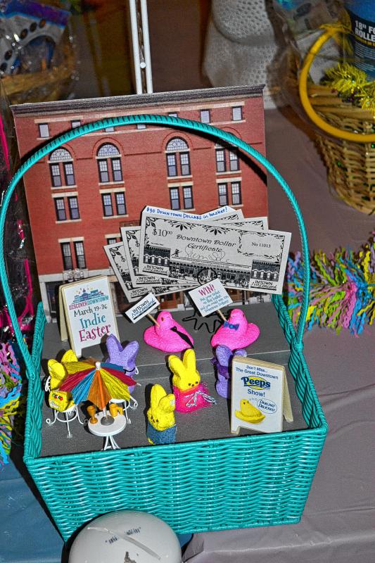 That’s the basket donated by Intown Concord, so we can only imagine that’s supposed to be a Peeps replica of downtown. (TIM GOODWIN / Insider staff) -