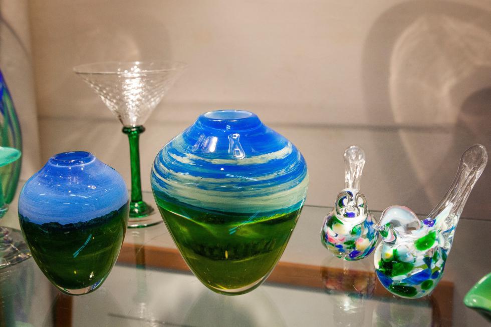 Glass artwork is displayed at the League of NH Craftsmen Fine Craft Galley in downtown Concord, Friday, Nov. 7, 2014.  (ELIZABETH FRANTZ / Monitor staff) - ELIZABETH FRANTZ | Concord Monitor