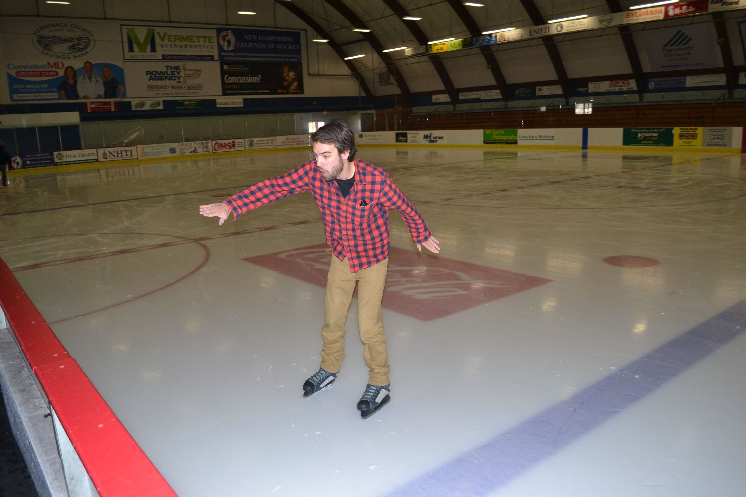 Jon does his best to stay on his feet while ice skating at Everett Arena, his first time on skates in many moons.