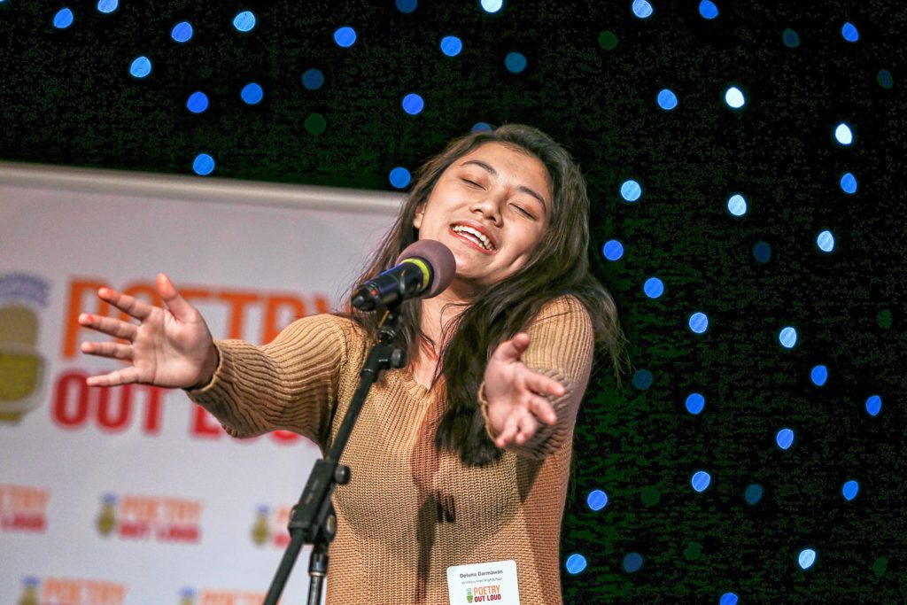 Poetry Out Loud is sure to be a passionate and entertaining time. Just ask Deluna Darmawan here, a previous participant. (Courtesy Cheryl Senter)