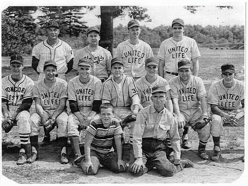 With the baseball season in Concord in full swing, we decided this was the best time to show off this classic shot of the United Life Sunset League team from way back in 1955. Thanks to Bill Hardiman, Tom DeStefano and Conky O’Connell for sharing. Back row, from left: Phonsey Ceriello, Buddy Eldridge, Red Adams and Tom Hardiman. Middle row: Bob Hanson, John Sartorelli, Joe Johnson, Nails Knee, Phil West, John Hardiman and Tom DeStefano. Front row: Skippy Hardiman and Billy Greely.