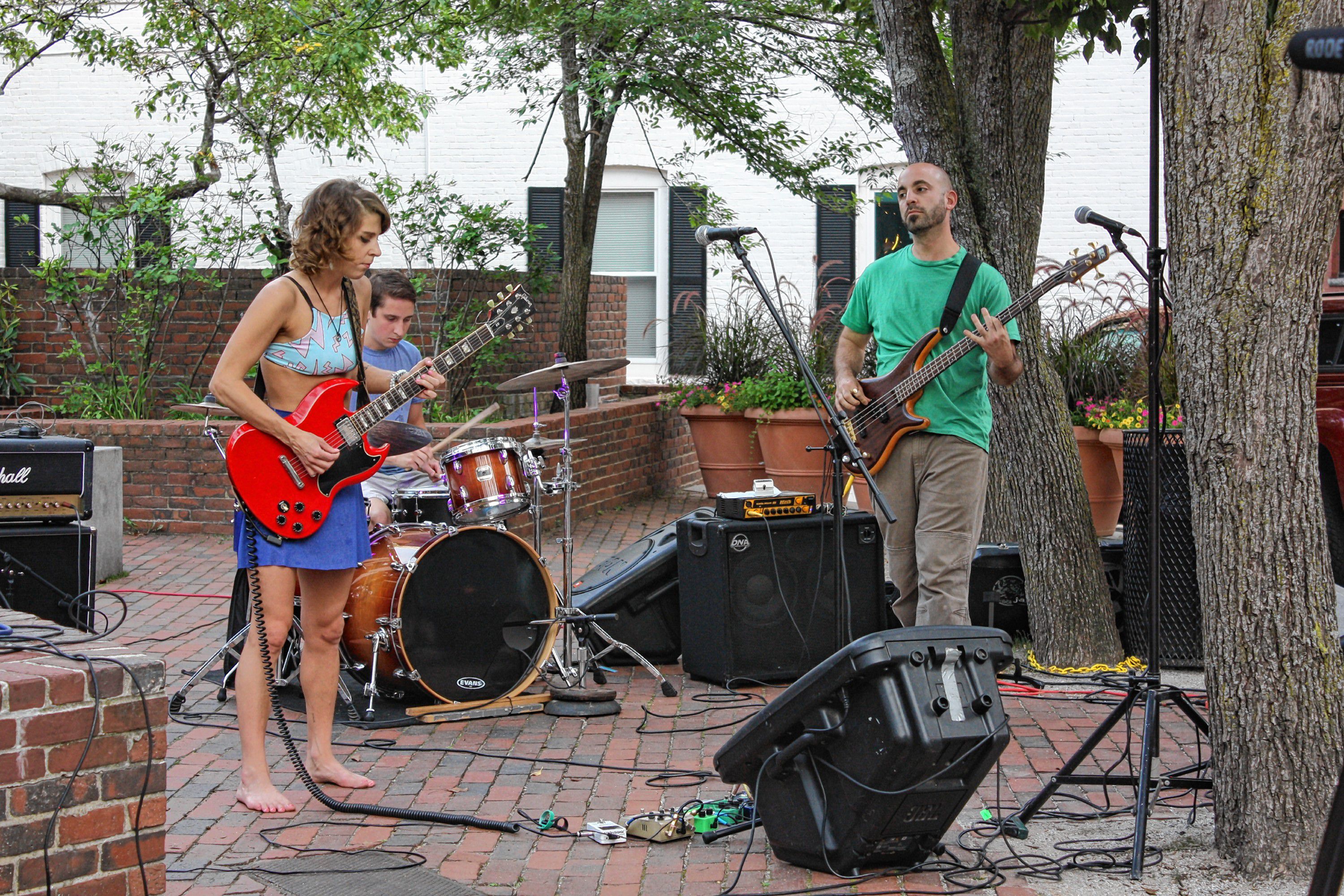 People Skills performs in Bicentennial Square in front of True Brew Barista on July 21. This was the first outdoor concert of the season for True Brew, which hosts live music every weekend.  JON BODELL / Insider staff