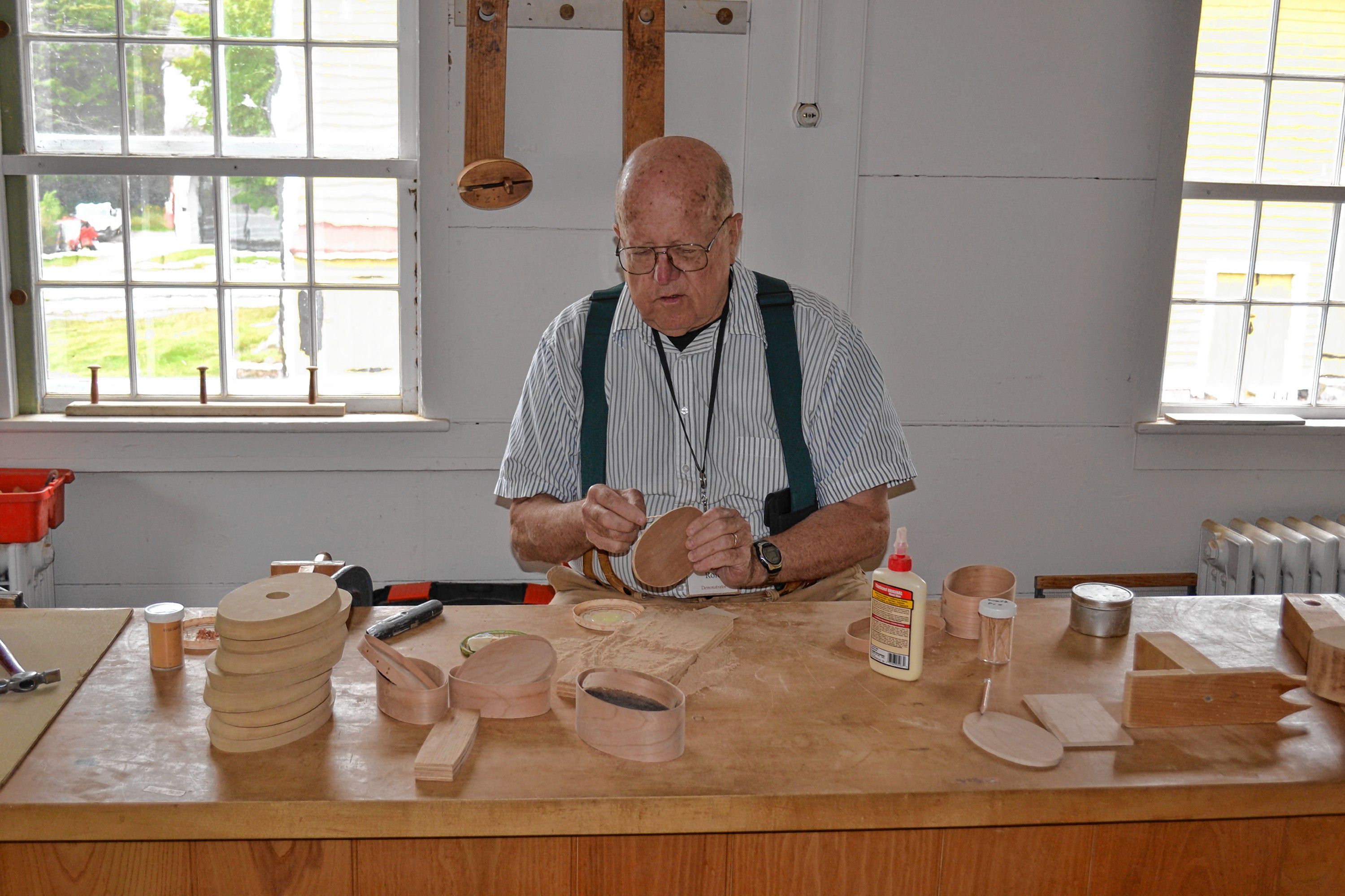 Ron Herman has been volunteering as a oval box maker volunteer for the last 13 years at Canterbury Shaker Village. Tim Goodwin / Insider staff