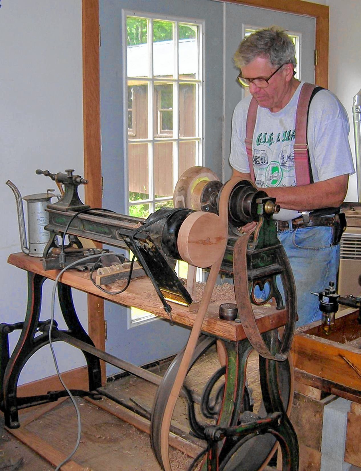 Dave Emerson of Old Ways Traditions working at one of his lathes. Courtesy