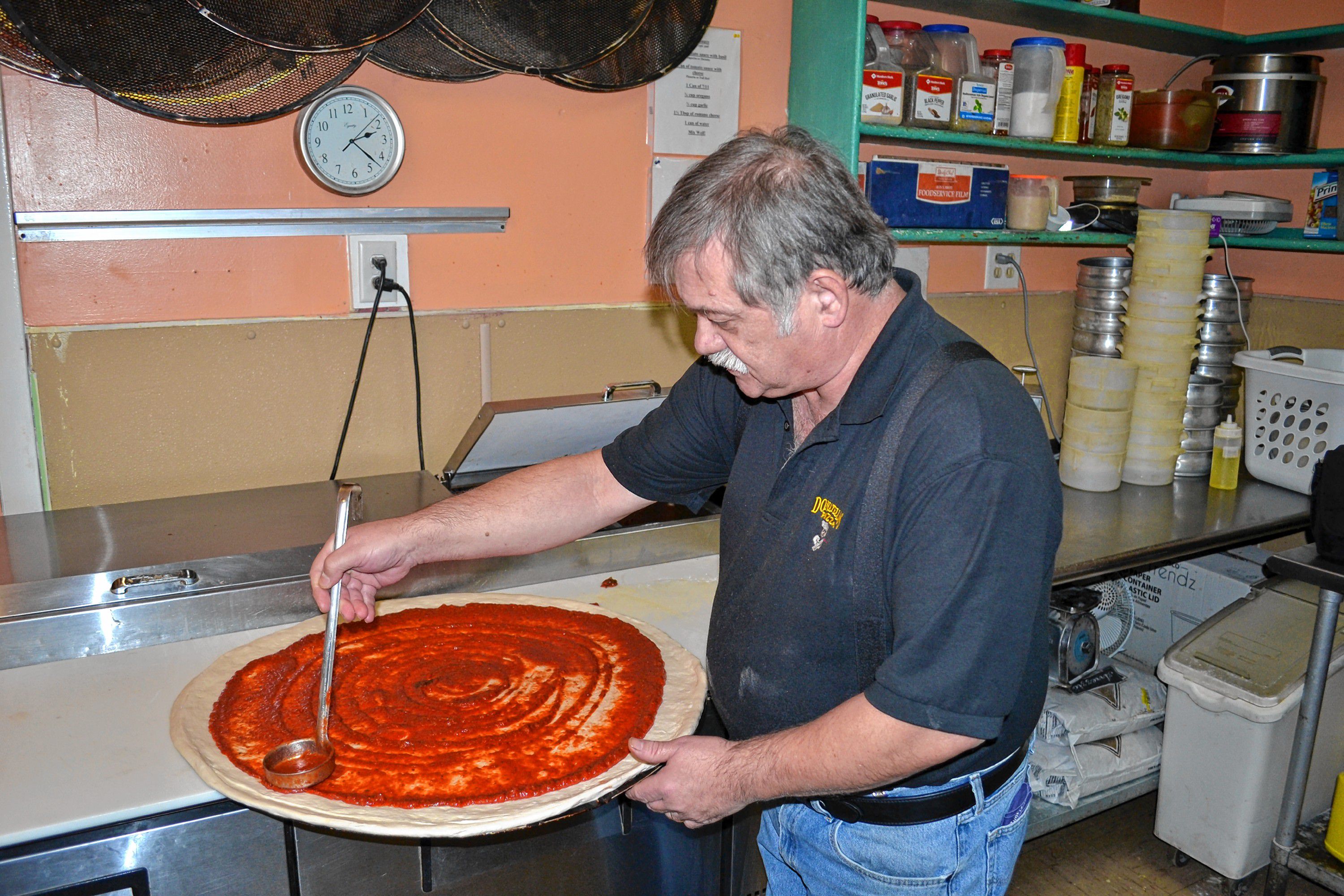 A super dominator is made with two pounds – approximately five cups – of tomato sauce. TIM GOODWIN / Insider staff