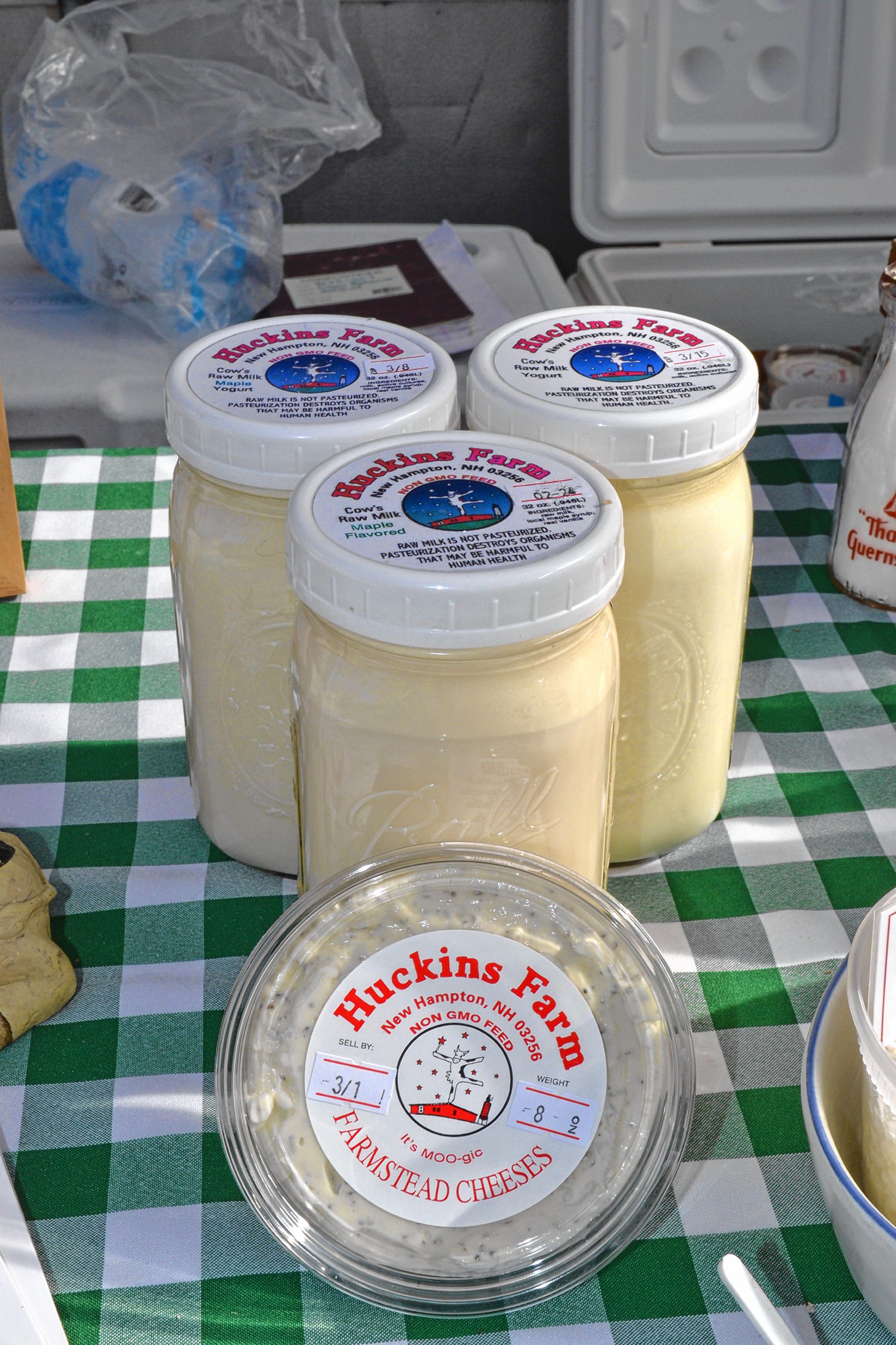 Raw milk, yogurt and yo-cheese from Huckins Farm. TIM GOODWIN / Insider staff