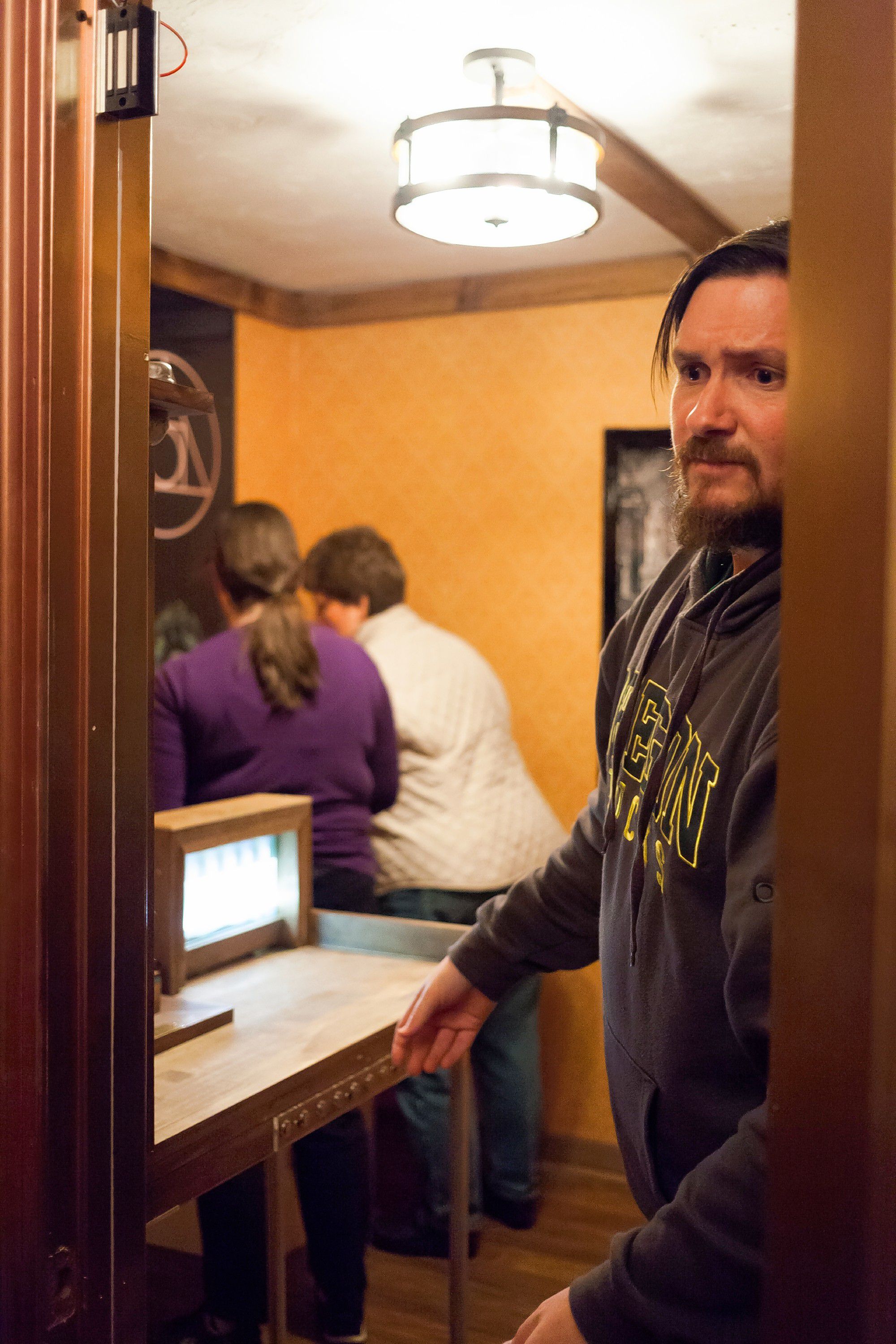 A Concord Insider/Monitor team, including Tim Goodwin, tackles The Enigma at the Escape Room in Concord on Wednesday, April 25, 2018. (ELIZABETH FRANTZ / Monitor staff) Elizabeth Frantz