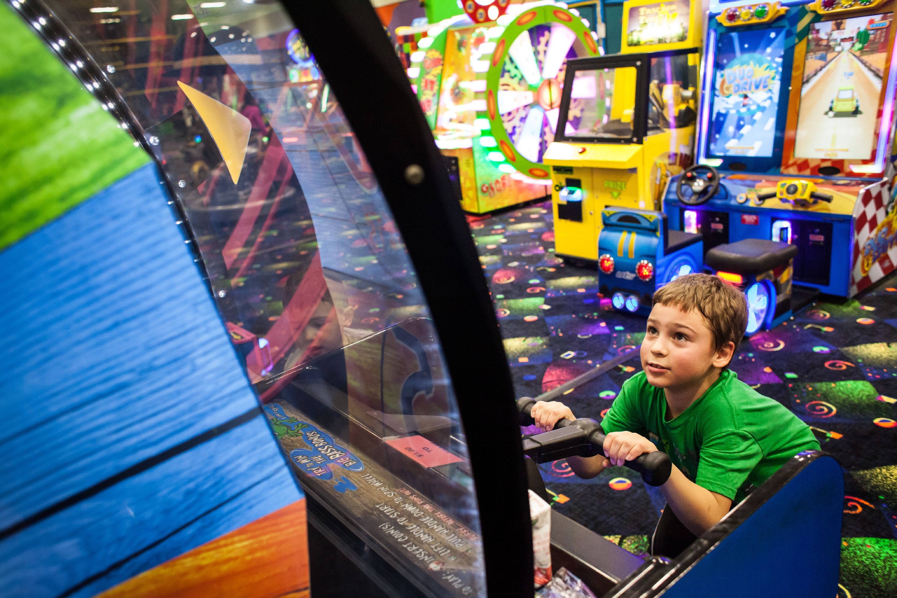 Jackson Abraham, 8, plays the Big Bass Wheel at Krazy Kids Indoor Play & Party Center in Pembroke on Friday, Dec. 29, 2017. (ELIZABETH FRANTZ / Monitor staff) Elizabeth Frantz