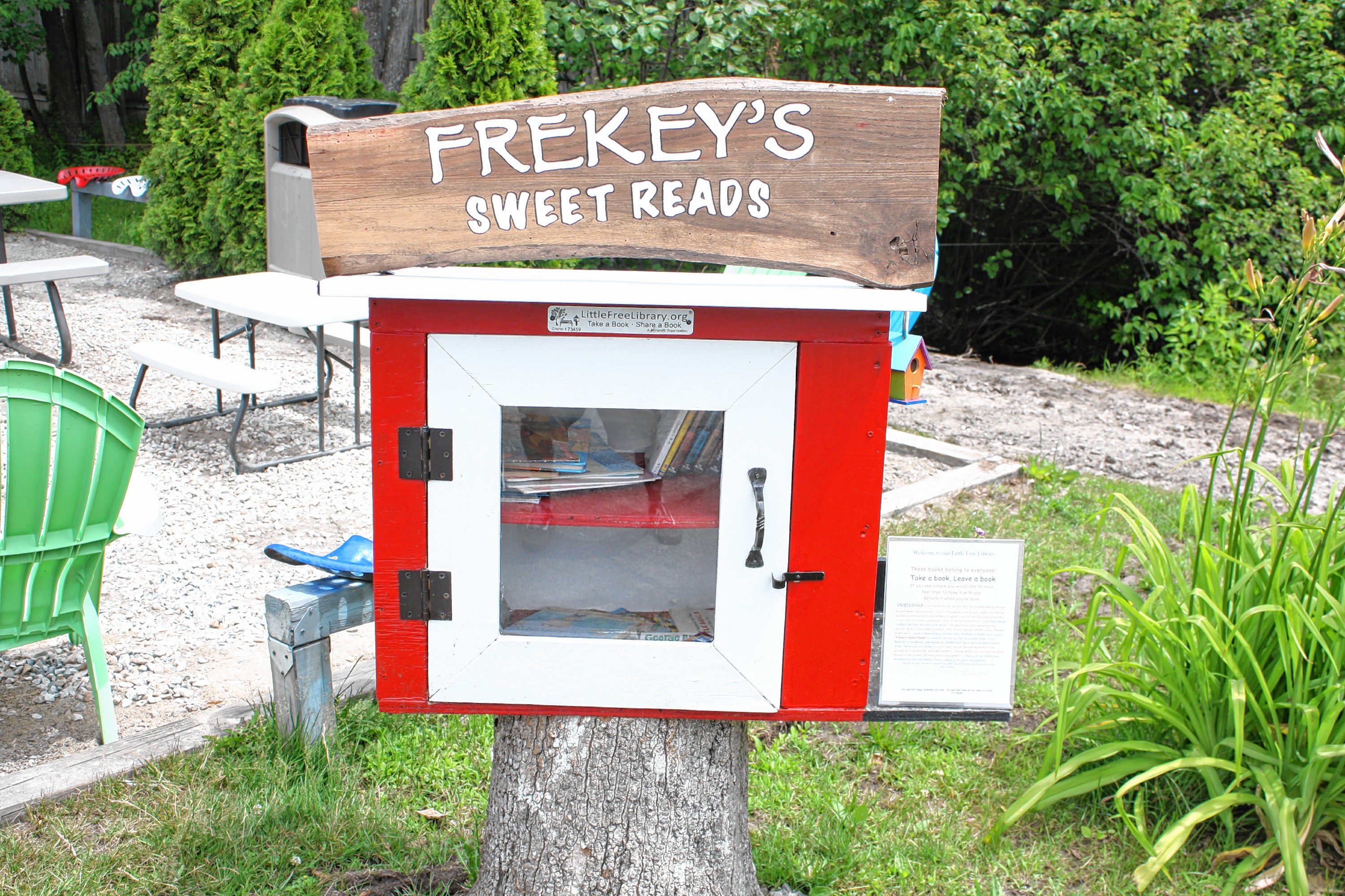 Frekey's Dairy Freeze has its own Little Free Library -- an officially registered one, no less -- right in the parking lot for kids and adults alike to browse through while eating ice cream. JON BODELL / Insider staff