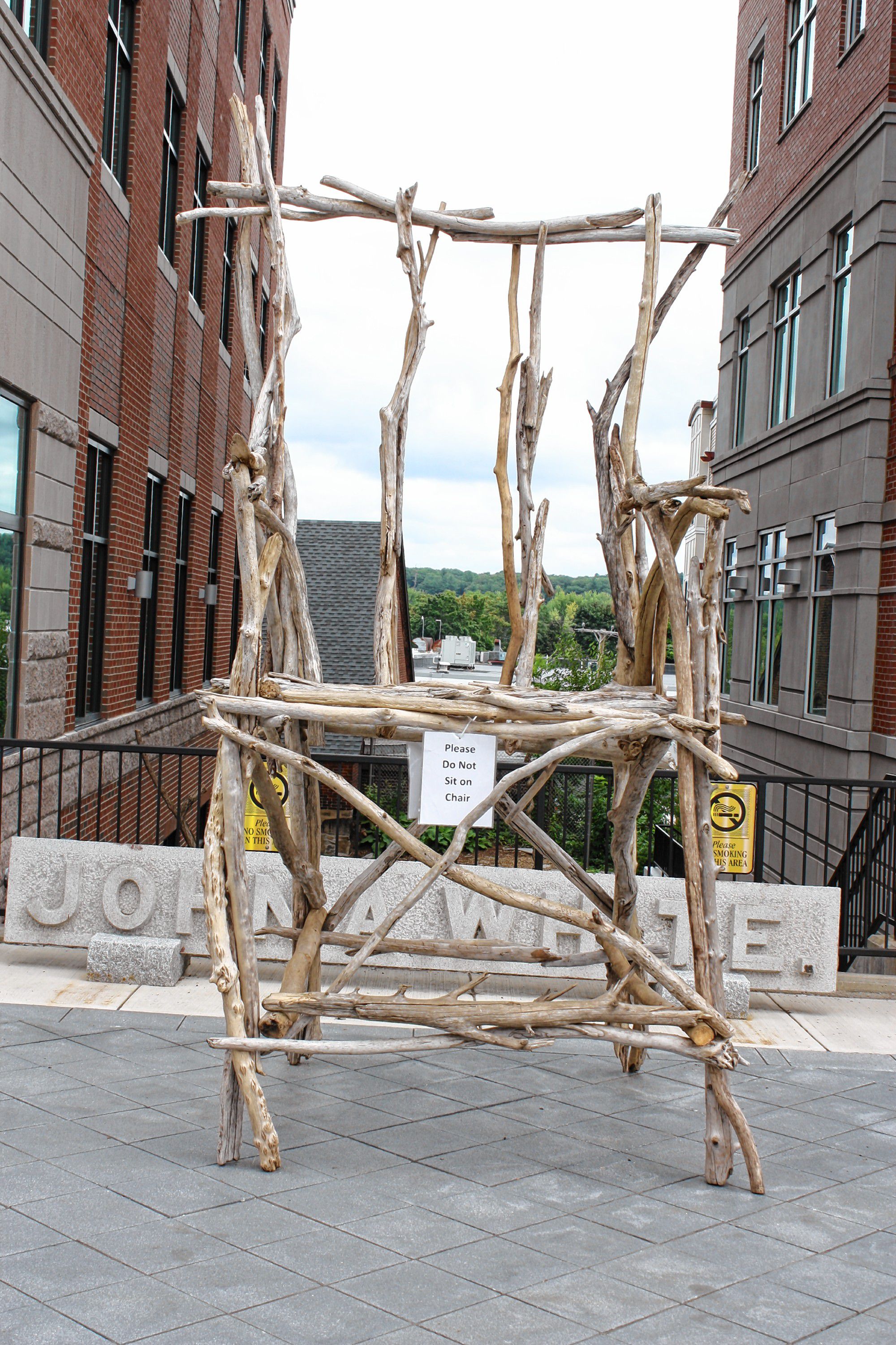 This huge chair made out of what appears to be beach wood was made by League of New Hampshire Craftsmen artist Mark Ragonese. The piece is on display in front of the Smile Building on South Main Street. You can look at and take pictures of it, but just don't sit on it -- you don't want to be the one to break this work of art. JON BODELL / Insider staff