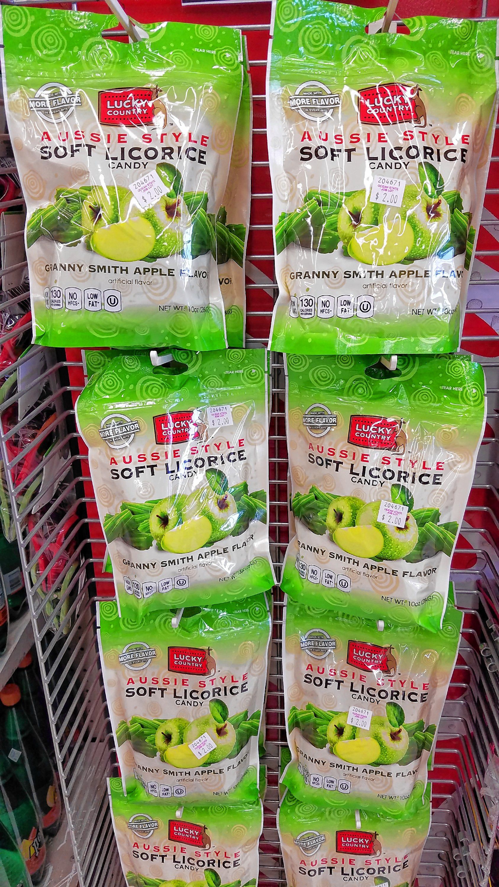 Another item we'd never heard of before -- Granny Smith apple-flavored Aussie-style licorice. The bag proclaims "Made with MORE FLAVOR in every bite," so it must be pretty legit. JON BODELL / Insider staff