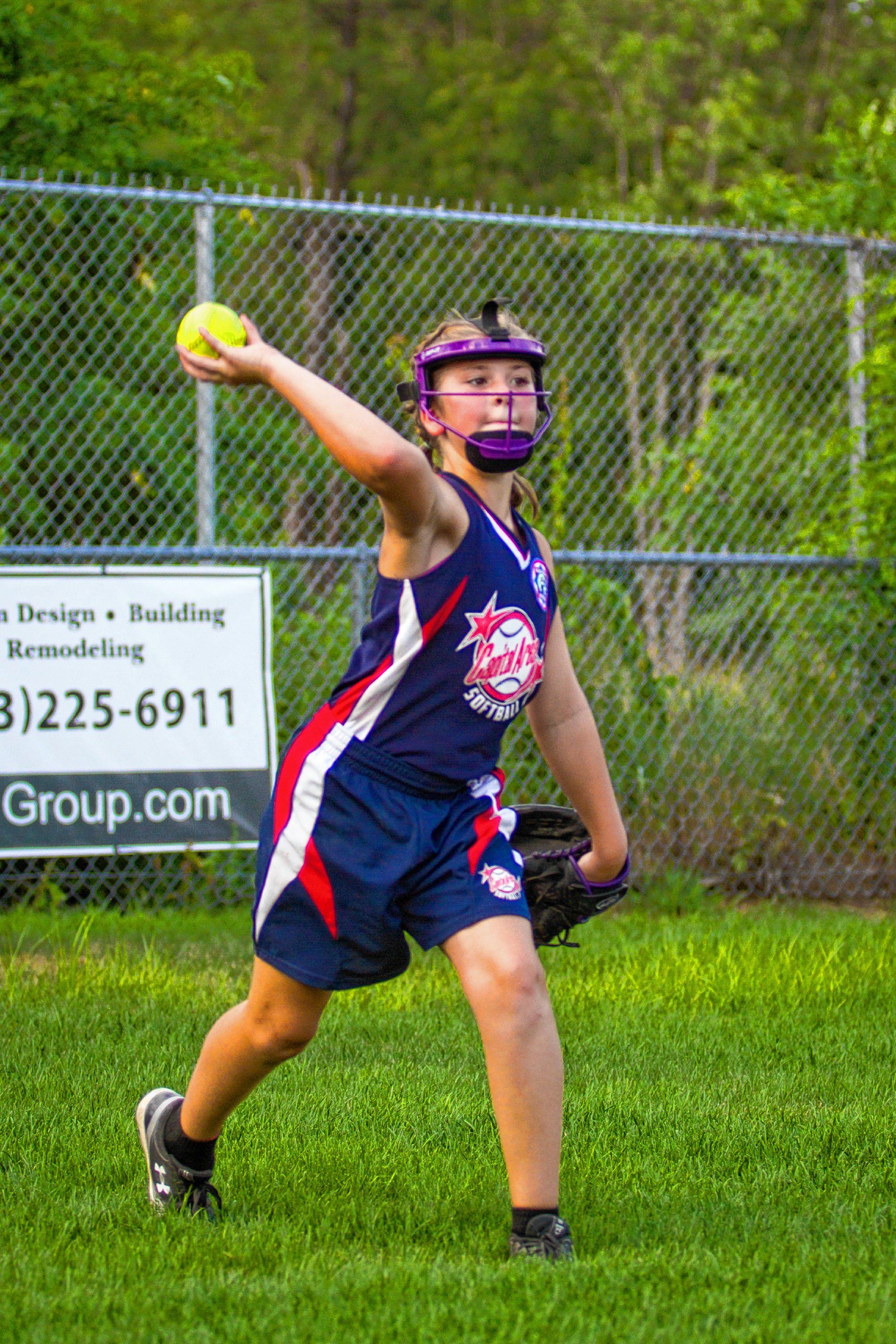 Bailey Cassin throws the ball infield during a Capital Area 8U All Stars softball team practice at Sanel Park in Concord on Tuesday, July 10, 2018. The state champion team is heading to the regional tournament. (ELIZABETH FRANTZ / Monitor staff) ELIZABETH FRANTZ