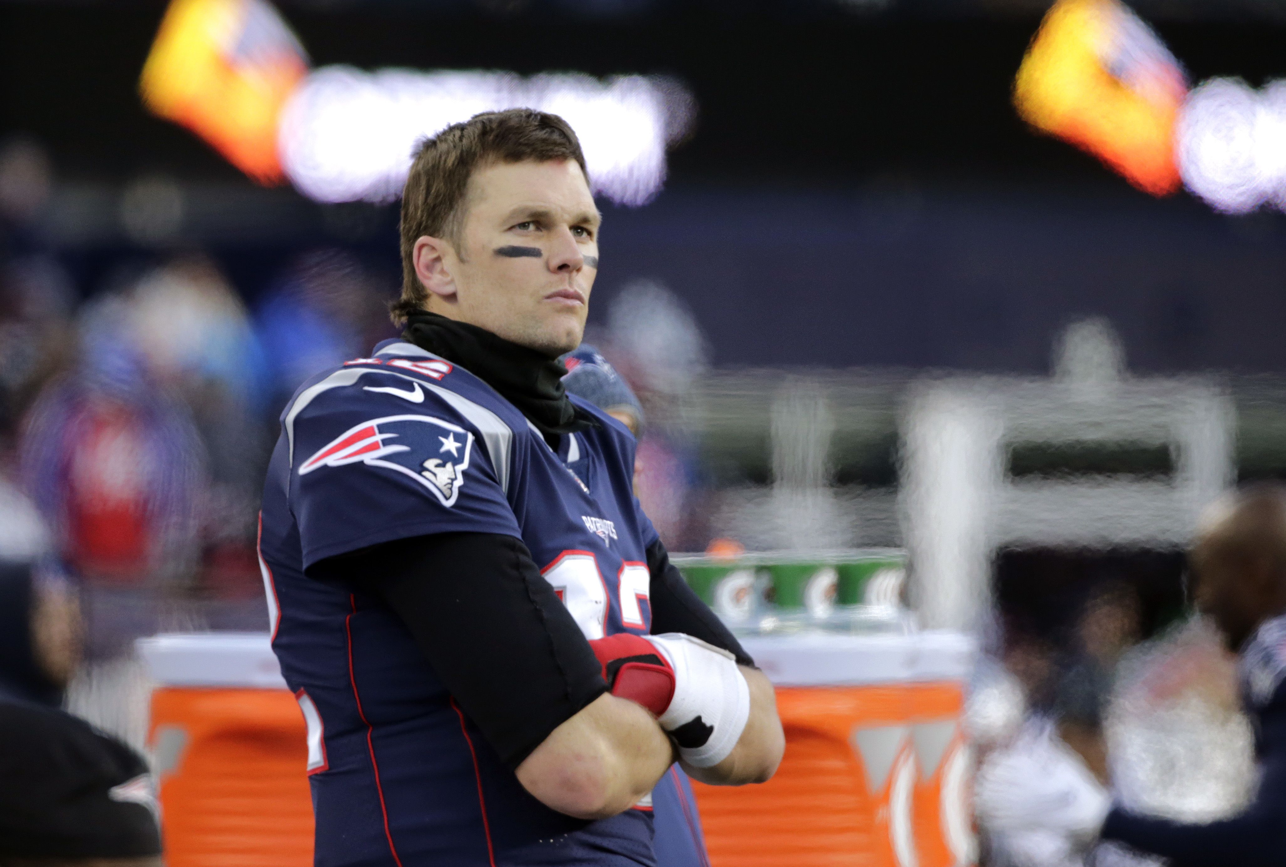 New England Patriots quarterback Tom Brady watches from the sideline in the fourth quarter of an NFL football game against the Buffalo Bills, Sunday, Dec. 23, 2018, in Foxborough, Mass. (AP Photo/Elise Amendola)  Elise Amendola