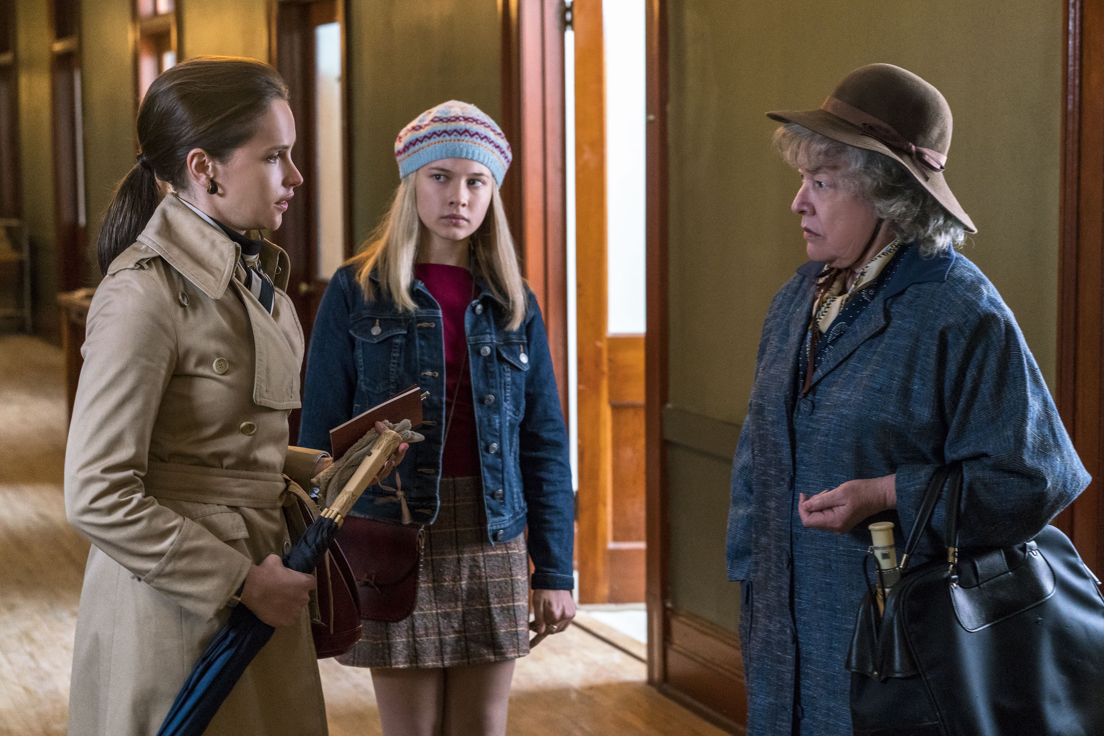 In this image released by Focus Features, Felicity Jones portrays Ruth Bader Ginsburg, from left, Cailee Spaeny portrays Jane Ginsburg and Kathy Bates portrays Dorothy Kenyon in a scene from "On the Basis of Sex." (Jonathan Wenk/Focus Features via AP)  Jonathan Wenk / Focus Features