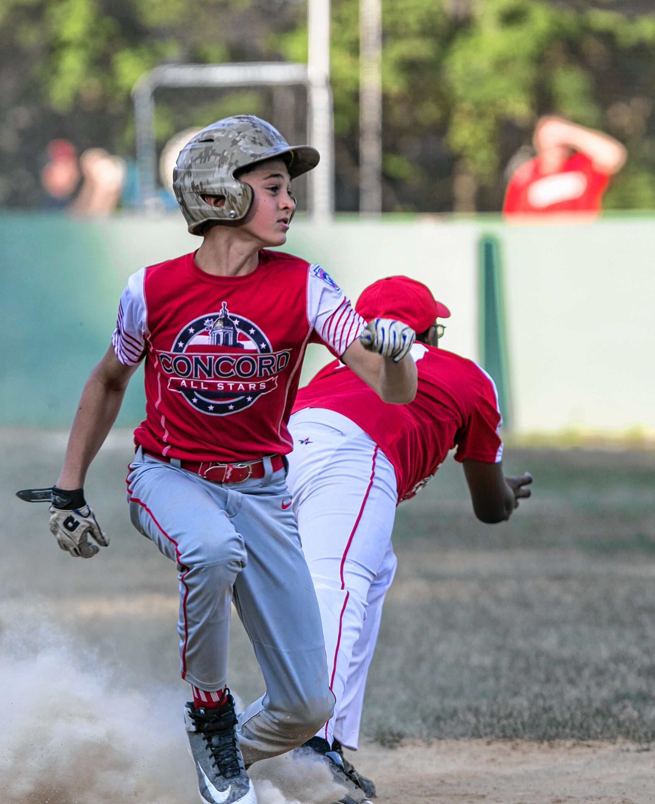 Concord All-Star Nick Reynolds beats the tag at first base in the fourth inning against Laconia on Friday, July 13, 2018 at Grappone Park. GEOFF FORESTER