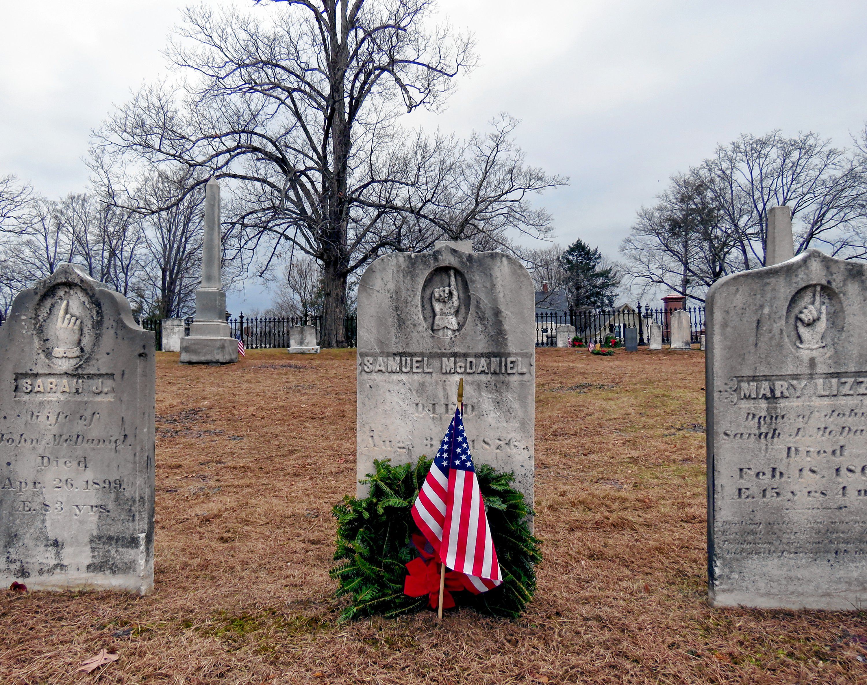 Wreaths meant to honor veterans at the Old North Cemetery in Concord are shown on the morning of Friday, Dec. 14, 2018. Caitlin Andrews