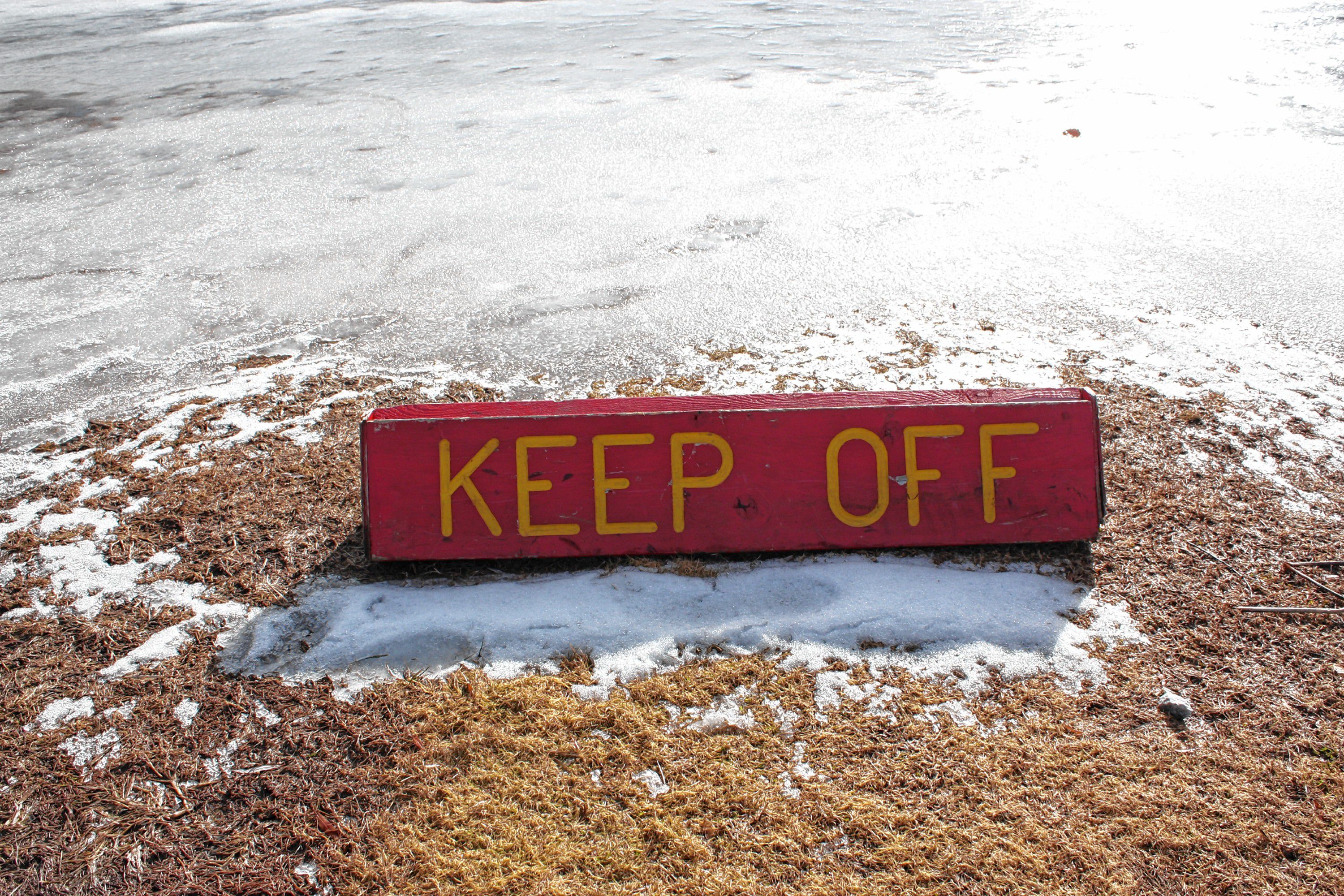 This park has plenty of signage telling you to keep off the ice -- though most of us hope that order gets lifted by Jan. 24 at the latest. JON BODELL / Insider staff