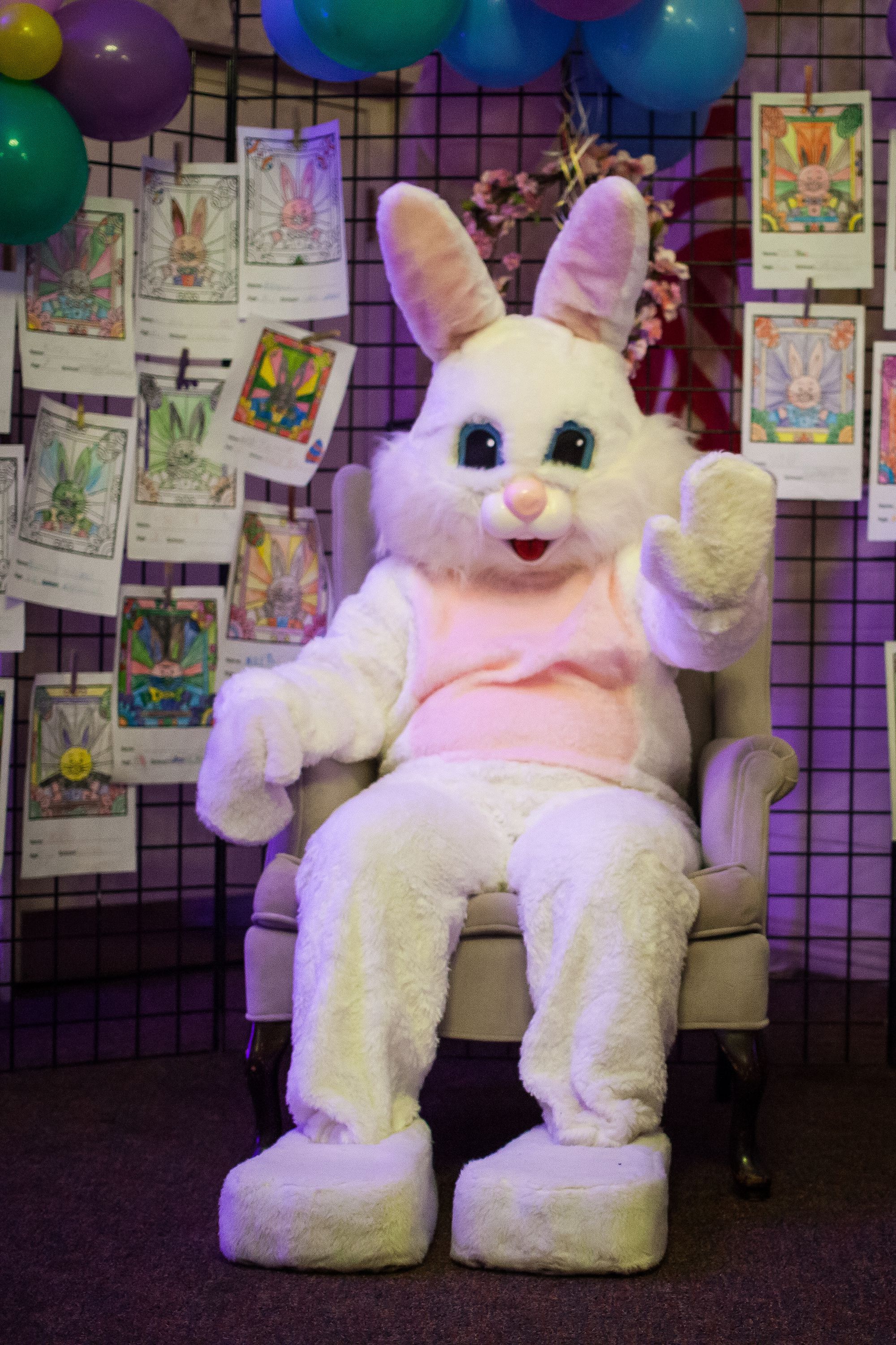 The Easter bunny waves to visitors during Eggstravaganza at the Bektash Shrine Center in Concord on Friday, April 7, 2017. The event continues on Saturday and Sunday. (ELIZABETH FRANTZ / Monitor staff) Elizabeth Frantz