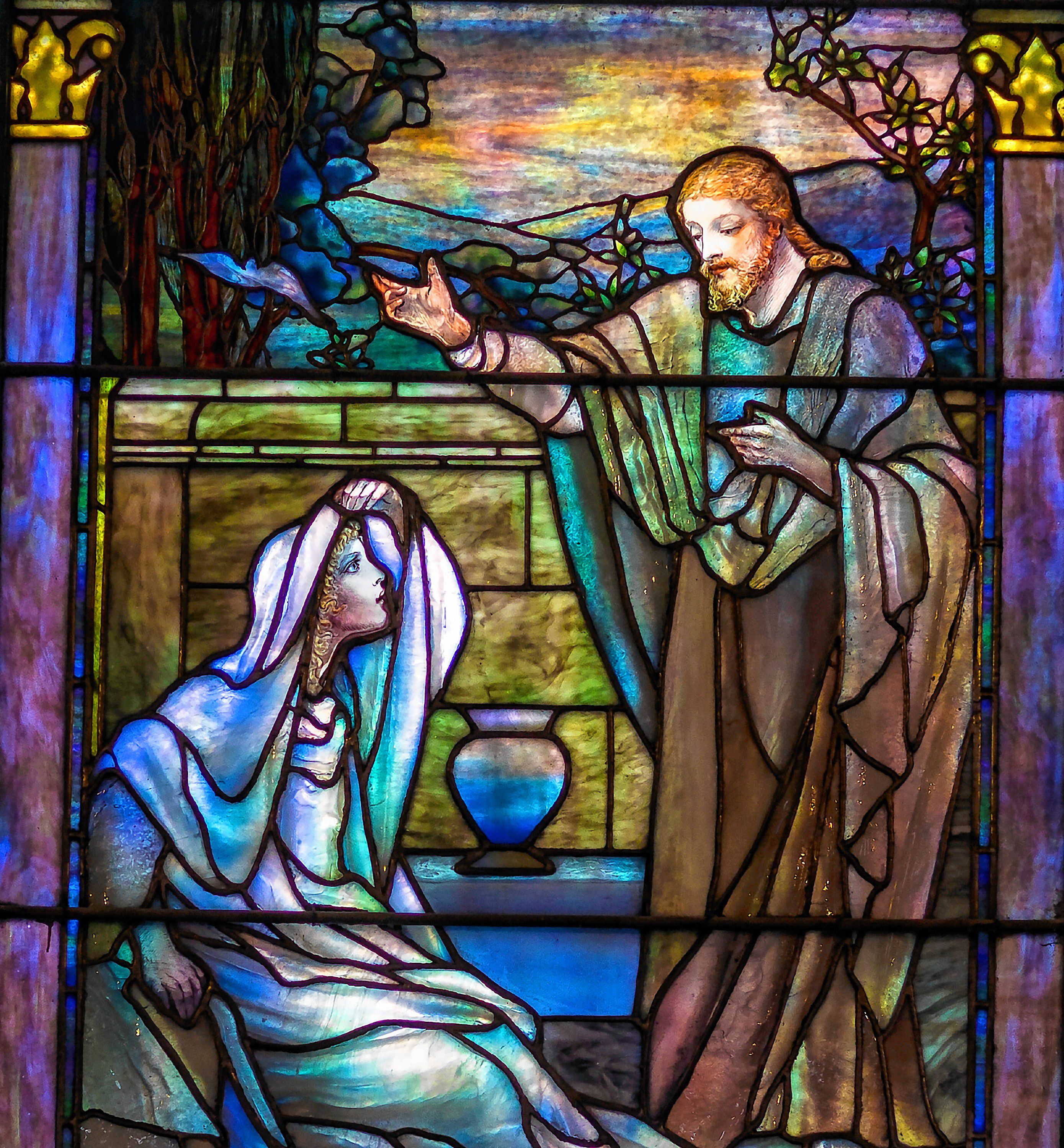 A Tiffany stained glass window at South Church Concord, a United Church of Christ church on Pleasant Street. GEOFF FORESTER