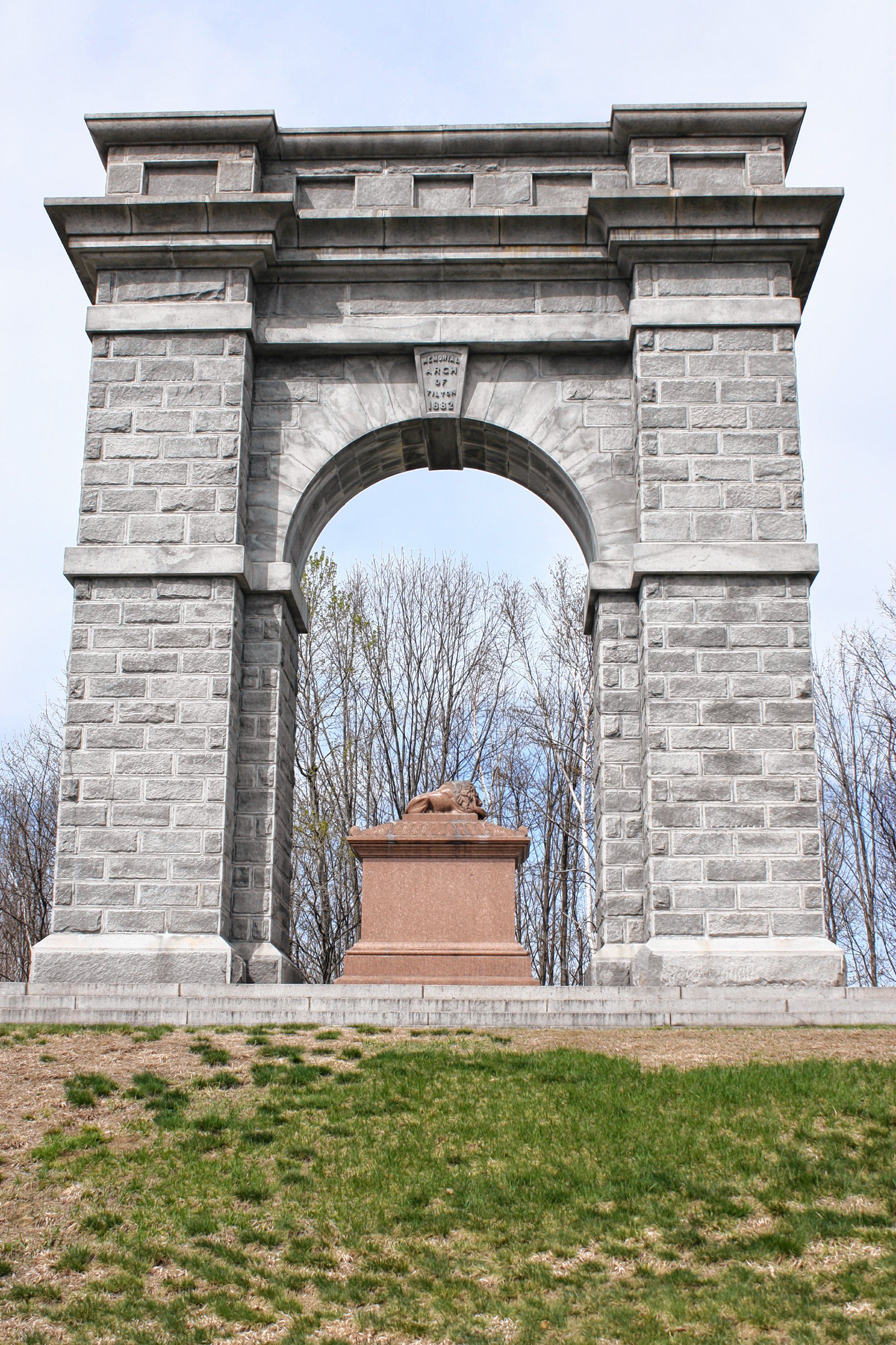 The Tilton Memorial Arch, which is actually in Northfield, is one of the signature landmarks in either town. Erected by Charles Tilton in 1882, the 55-foot-tall arch was built as a monument to the Tilton family and was intended to be a tomb for Charles Tilton. The arch is on the National Register of Historic Places.  JON BODELL / Insider staff