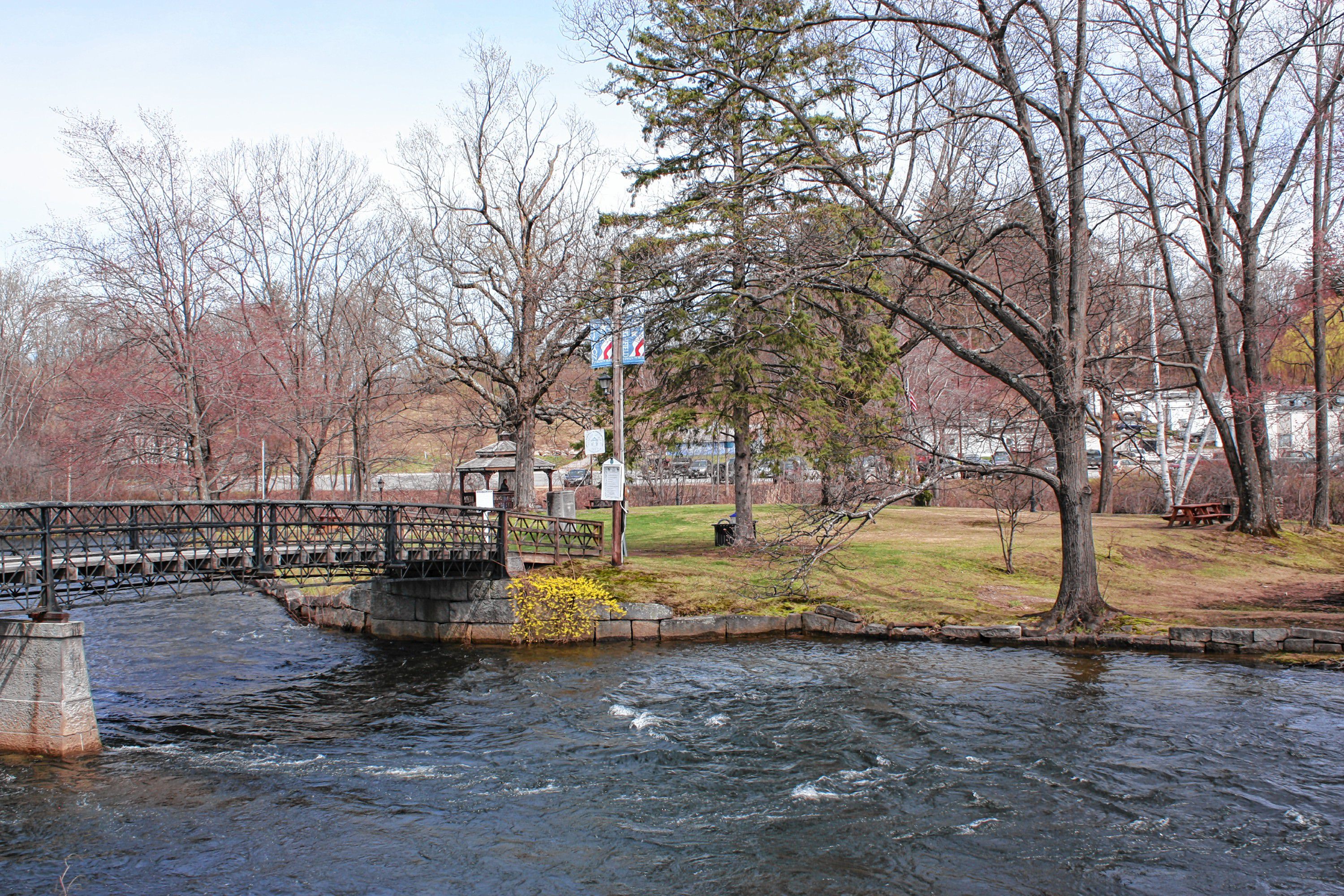 The Tilton Island Park, in the Winnipesaukee River, is one of Tilton's quaint, peaceful landmarks. The bridge that leads from the street to the island is on the National Register of Historic Places.  JON BODELL / Insider staff