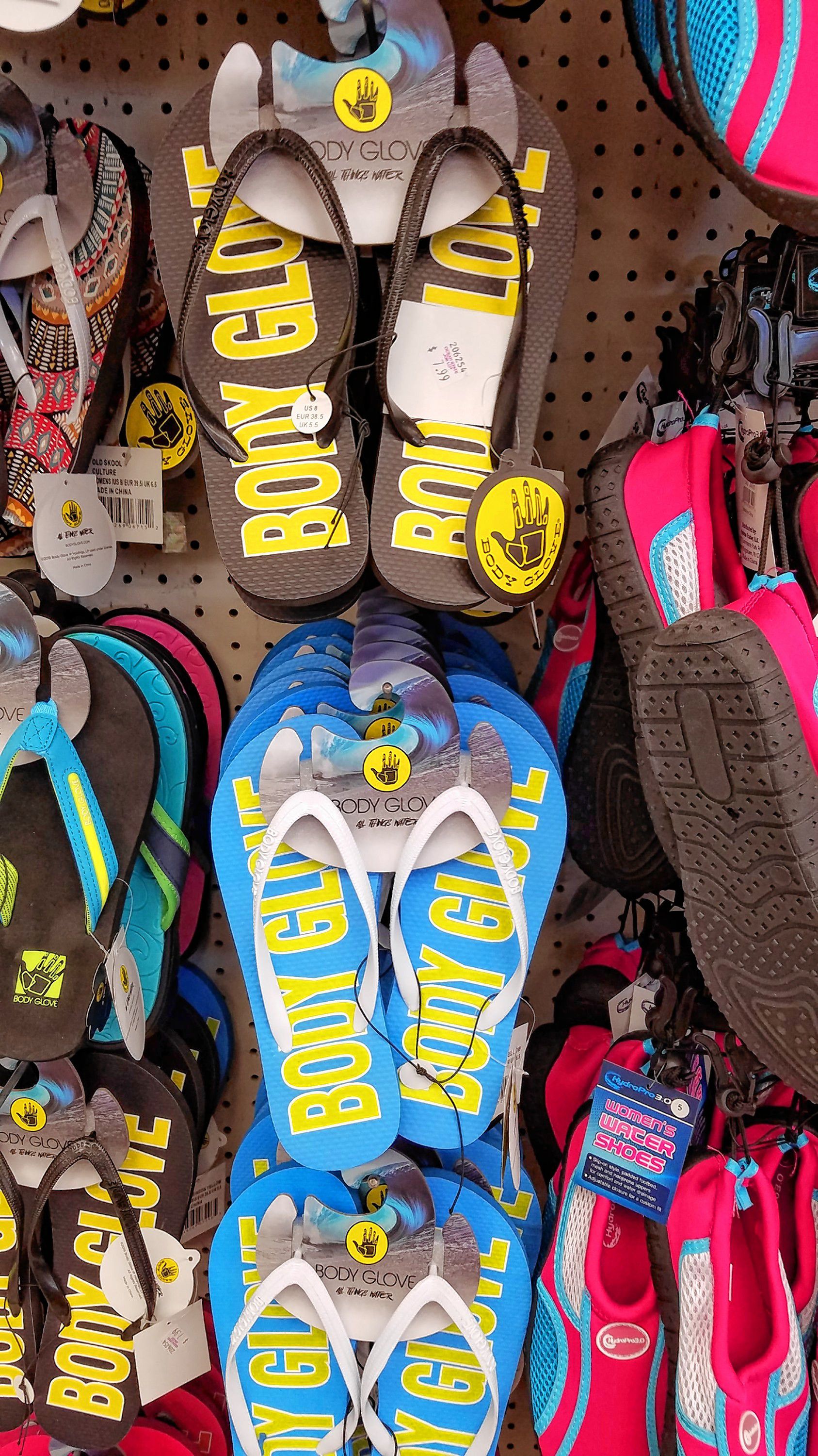 If you need a pair of sandals, there are many varieties to choose from at Ocean State Job Lot, including these ones that say Body Glow on them, available in assorted colors.  JON BODELL / Insider staff