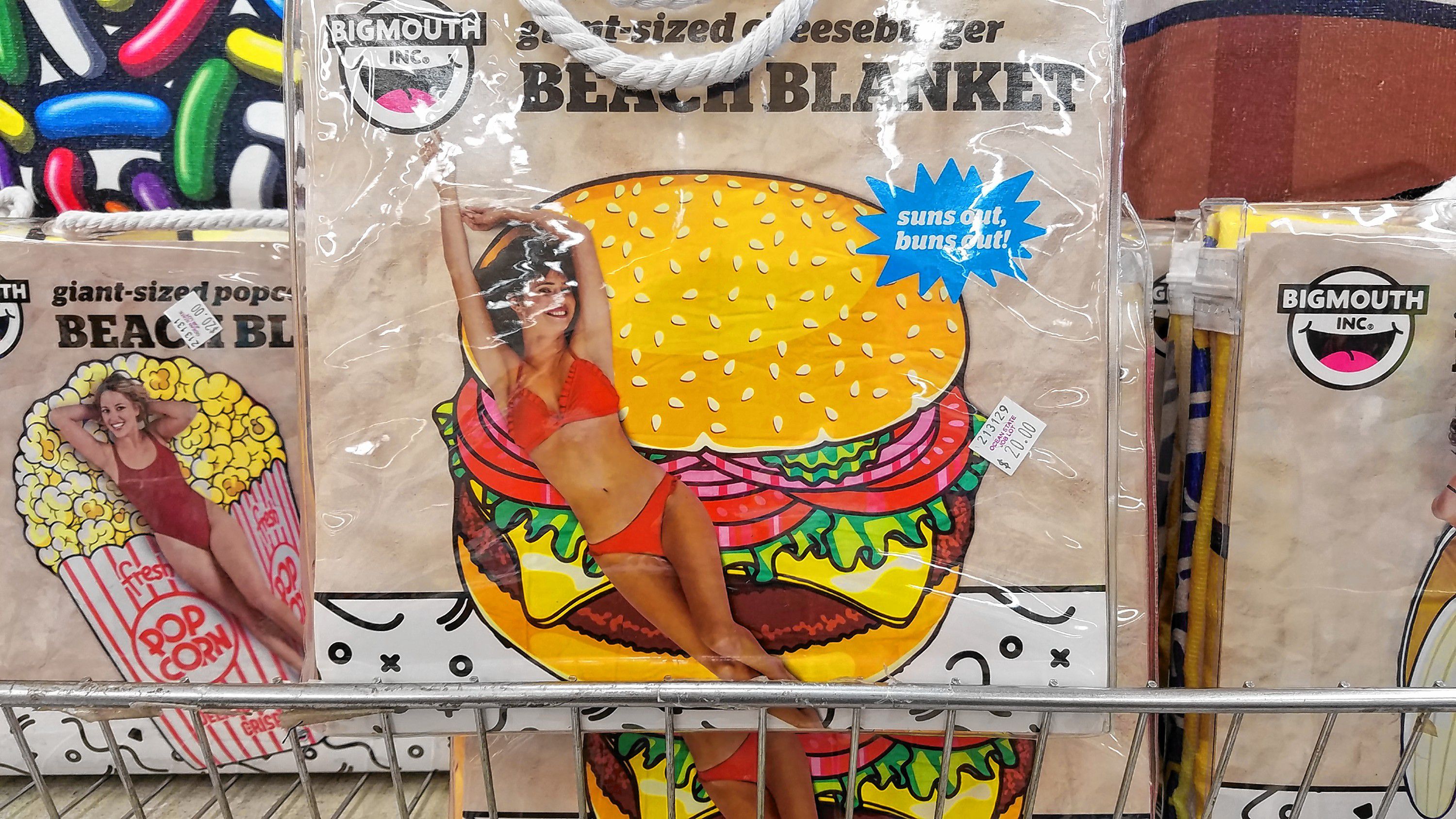 Solid-colored or patterned beach blankets are so 2018. Step up your beach blanket game by grabbing one that looks like a burger. As the front of the package says, "suns out, buns out." JON BODELL / Insider staff