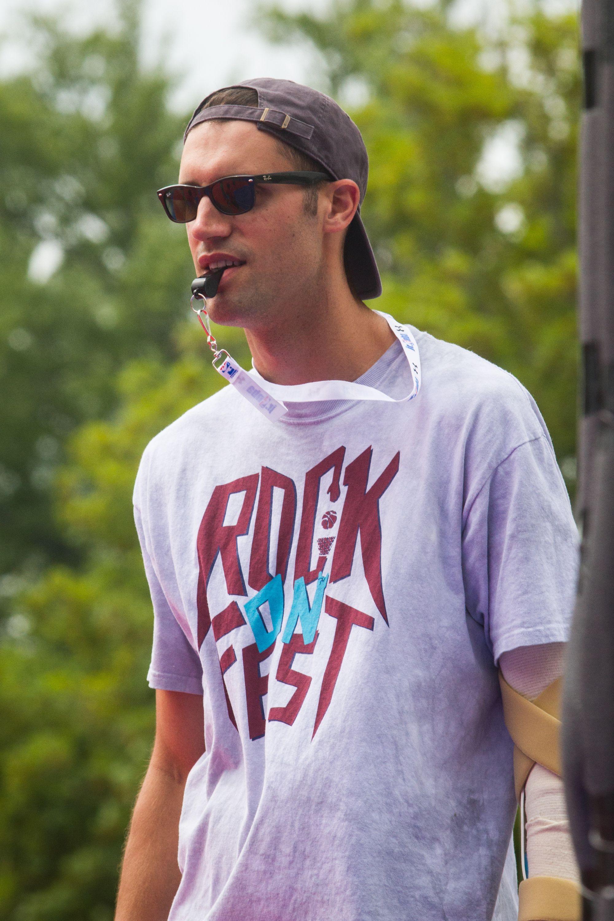 Luke Bonner referees a 3-on-3 boys basketball tournament game during Rock On Fest in downtown Concord on Friday, Aug. 11, 2017. (ELIZABETH FRANTZ / Monitor staff) ELIZABETH FRANTZ