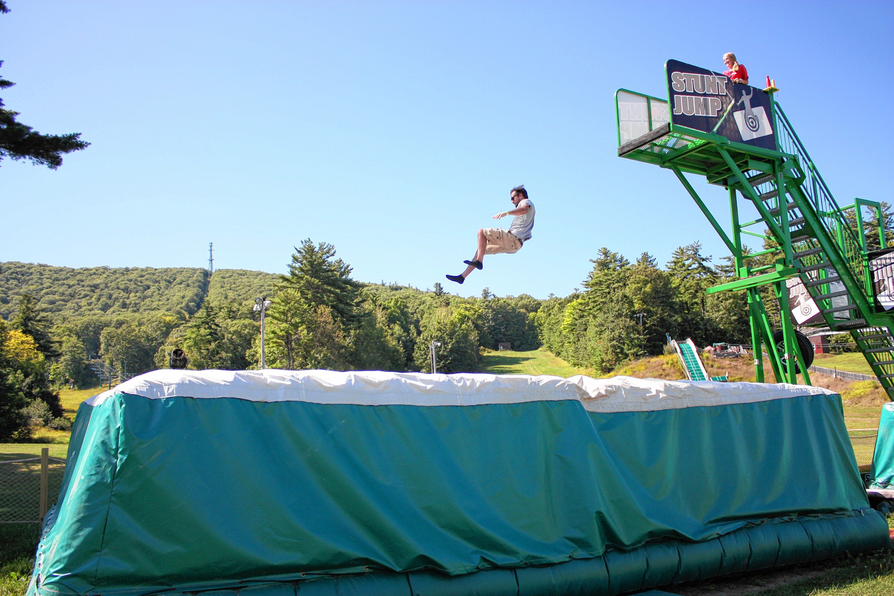 One of the many things you can do at Gunstock in non-skiing season is jump off a really high platform into a big cushion. They call this the Stunt Jump, however no stunts are allowed. RACHEL TEMPLAR / For the Insider