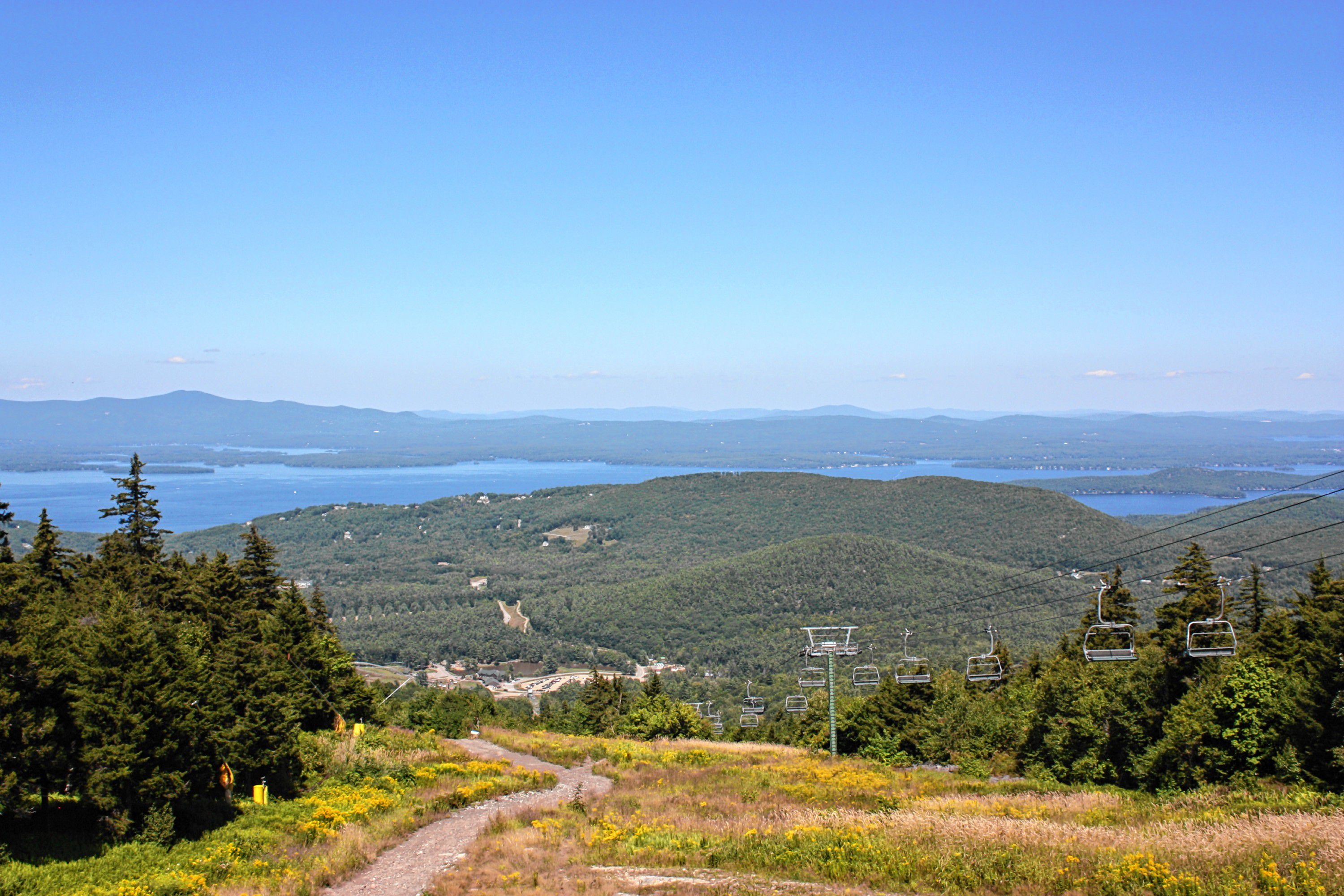 At Gunstock, you can take a scenic lift ride to the top of the mountain, where you'll be treated to this stunning view of Lake Winnepesaukee and the surrounding hills. JON BODELL / Insider staff