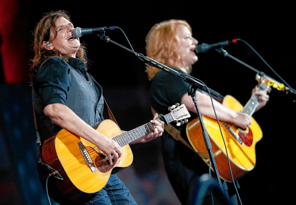 The Indigo Girls perform during rehearsal for the Boston Pops Fireworks Spectacular in Boston, Tuesday, July 3, 2018. (AP Photo/Michael Dwyer) Michael Dwyer
