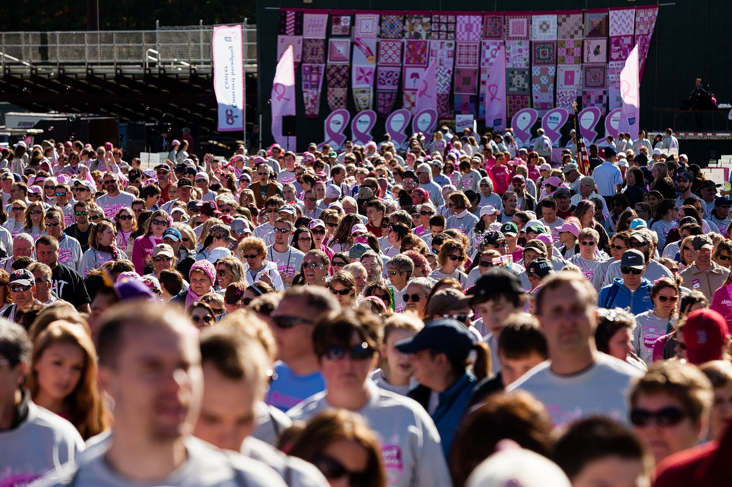 Over 5,000 participants walked 2.5 and 5-mile routes starting at Memorial Field during Making Strides Against Breast Cancer in Concord on Sunday, October 20, 2013. The event raised $588,567 for the American Cancer Society, according to publicity co-director Kimberly Laro.  (WILL PARSON / Monitor staff) Will Parson